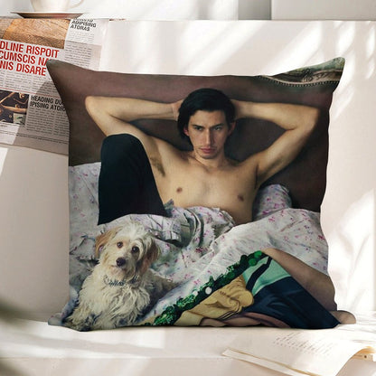 Adam Driver with Dog Photosession Linen Throw Pillow Cover