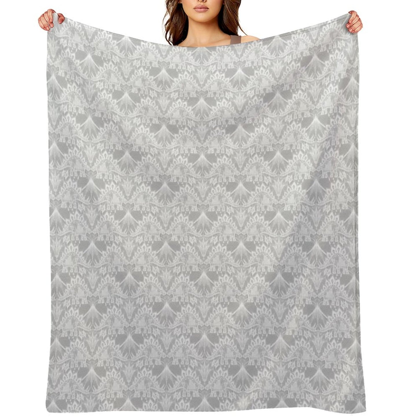 Stegosaurus Lace - White Throw Blanket