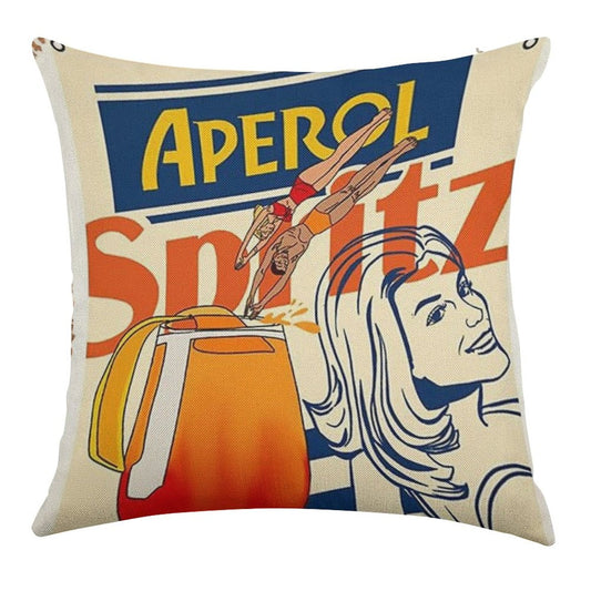 Aperol Spritz Art Print Linen Throw Pillow Cover
