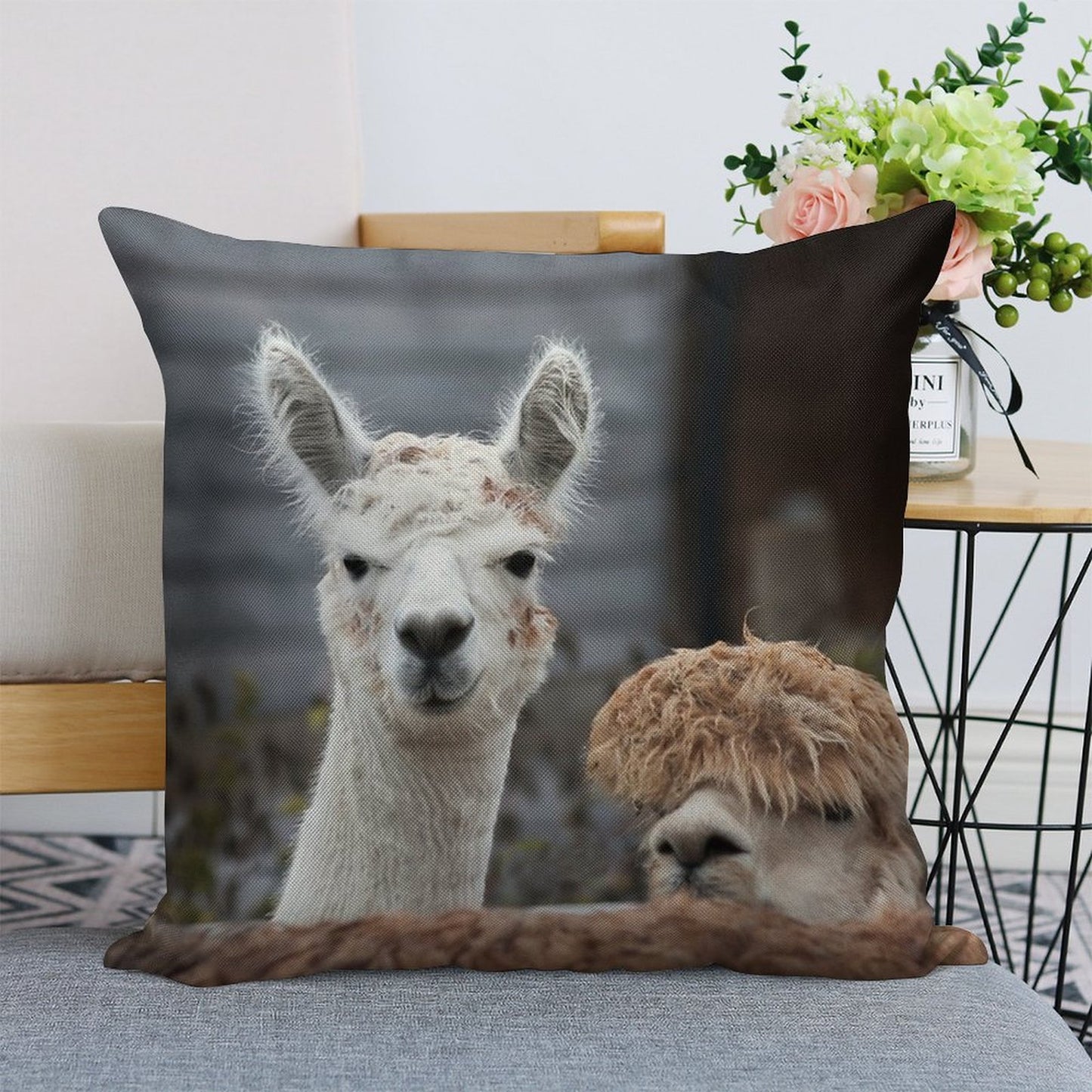 Curious Alpacas Cute Animals Linen Throw Pillow Cover