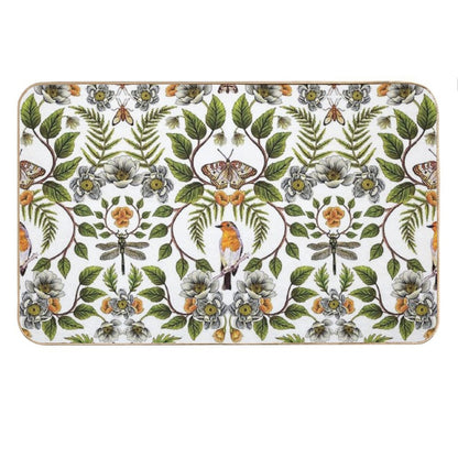 Spring Reflection - FloralBotanical Pattern W Birds, Moths, Dragonflies & Flowers Bath Mat