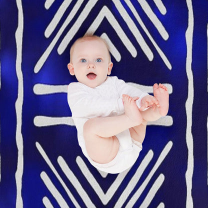 Blue African Mud Cloth Design Throw Blanket