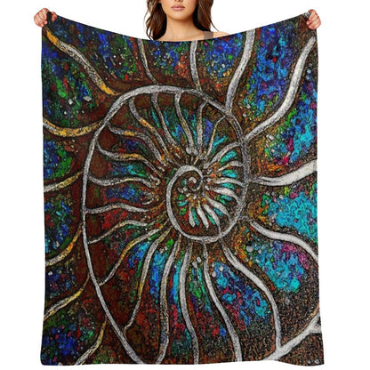 Ammonite Fossil Macro Abstract Art Throw Blanket