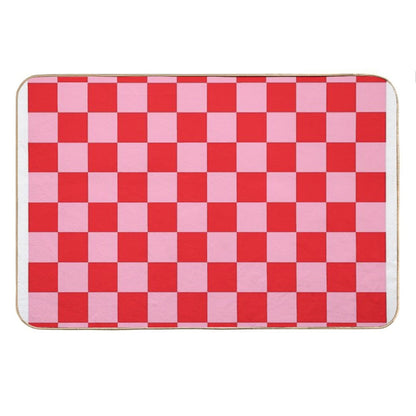 Checkered Pink And Red Bath Mat