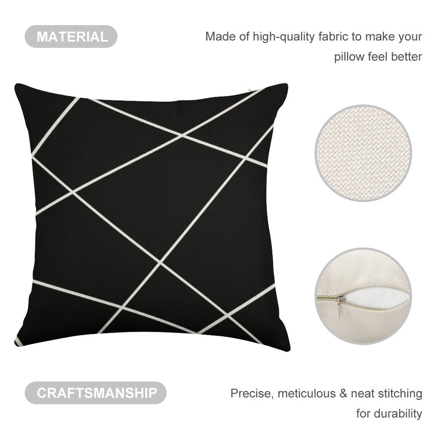 Geometric Abstract - Black And White. Linen Throw Pillow Cover