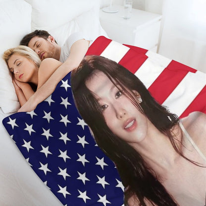 Kpop Sana Twice USA Flag Funny Kpop Throw Blanket