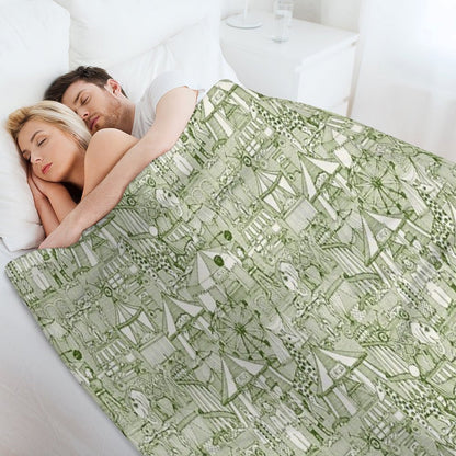 Retro Circus Green Ivory Throw Blanket