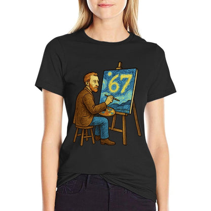Van Gogh Starry Night 6 7 Funny 67 Meme for Art History Fans  Oversized Silhouette T-Shirt