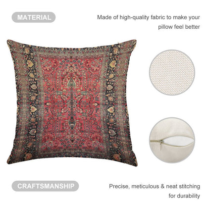Antique Persian Red Rug Linen Throw Pillow Cover