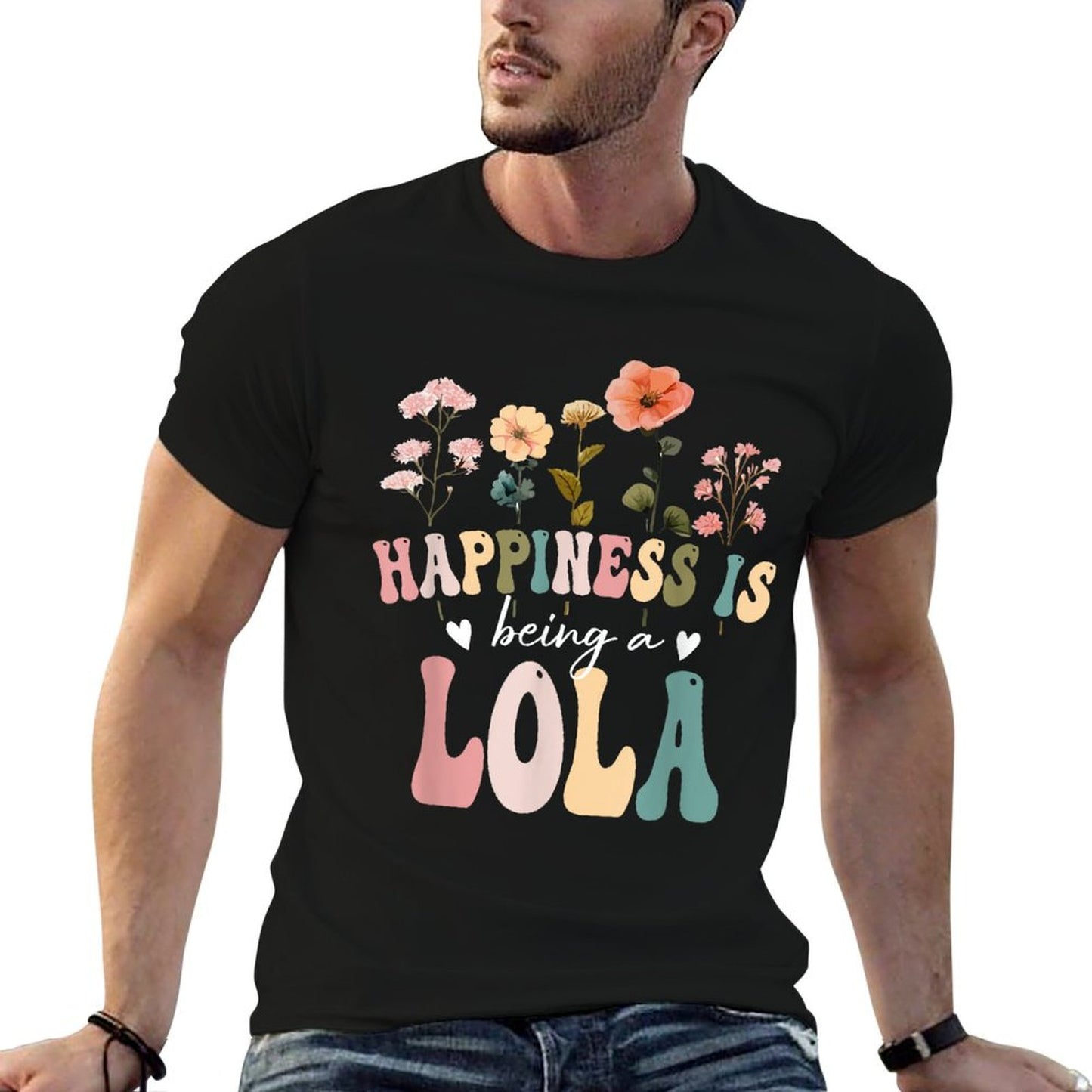 Happiness Is Being A Lola Floral Design Lola Mother&#39;s Day T-Shirt