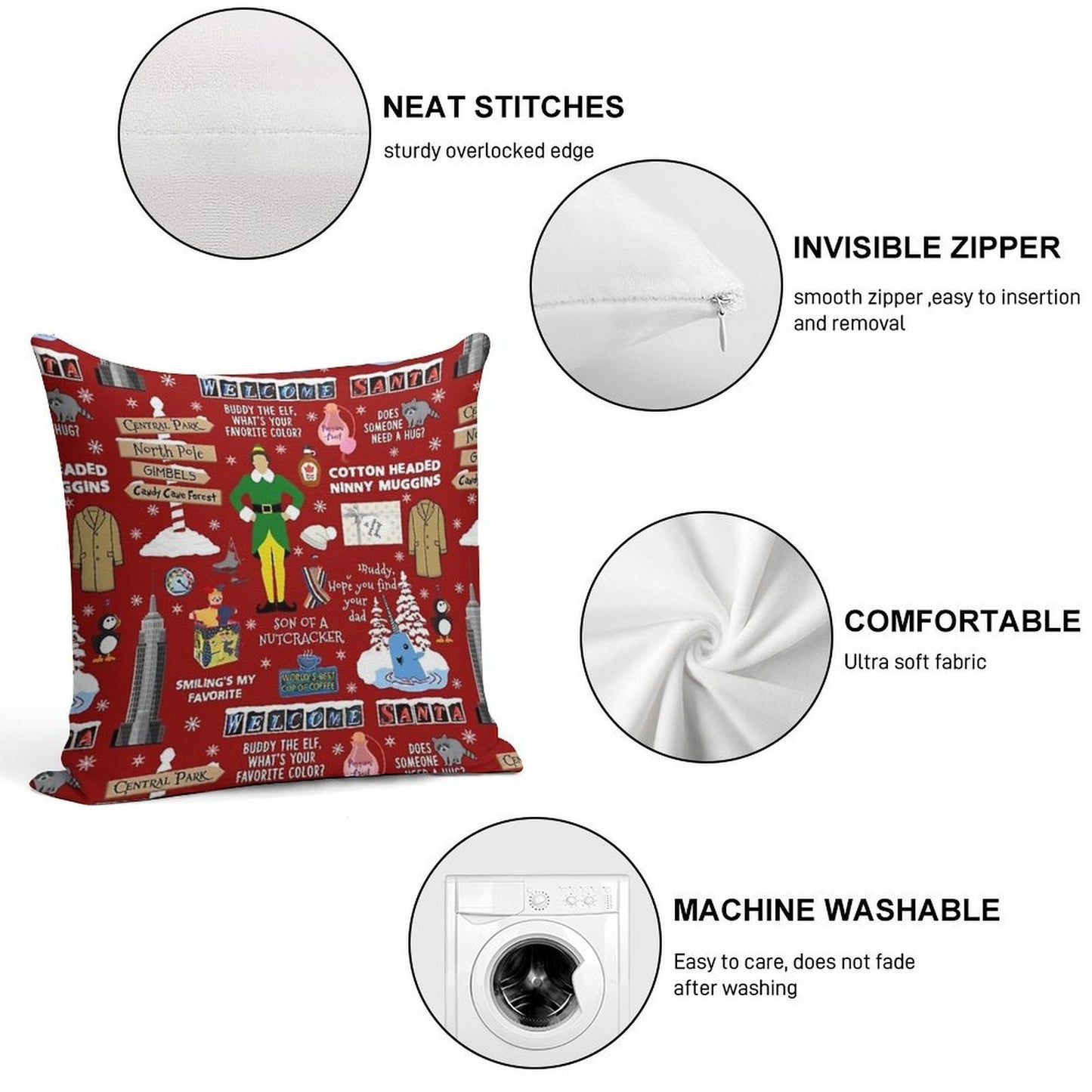 Buddy The Elf Collage, Red Background Soft Ultra-Soft Texture Throw Pillow