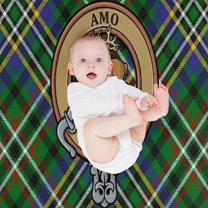 Clan Scott Crest over Green Tartan Throw Blanket