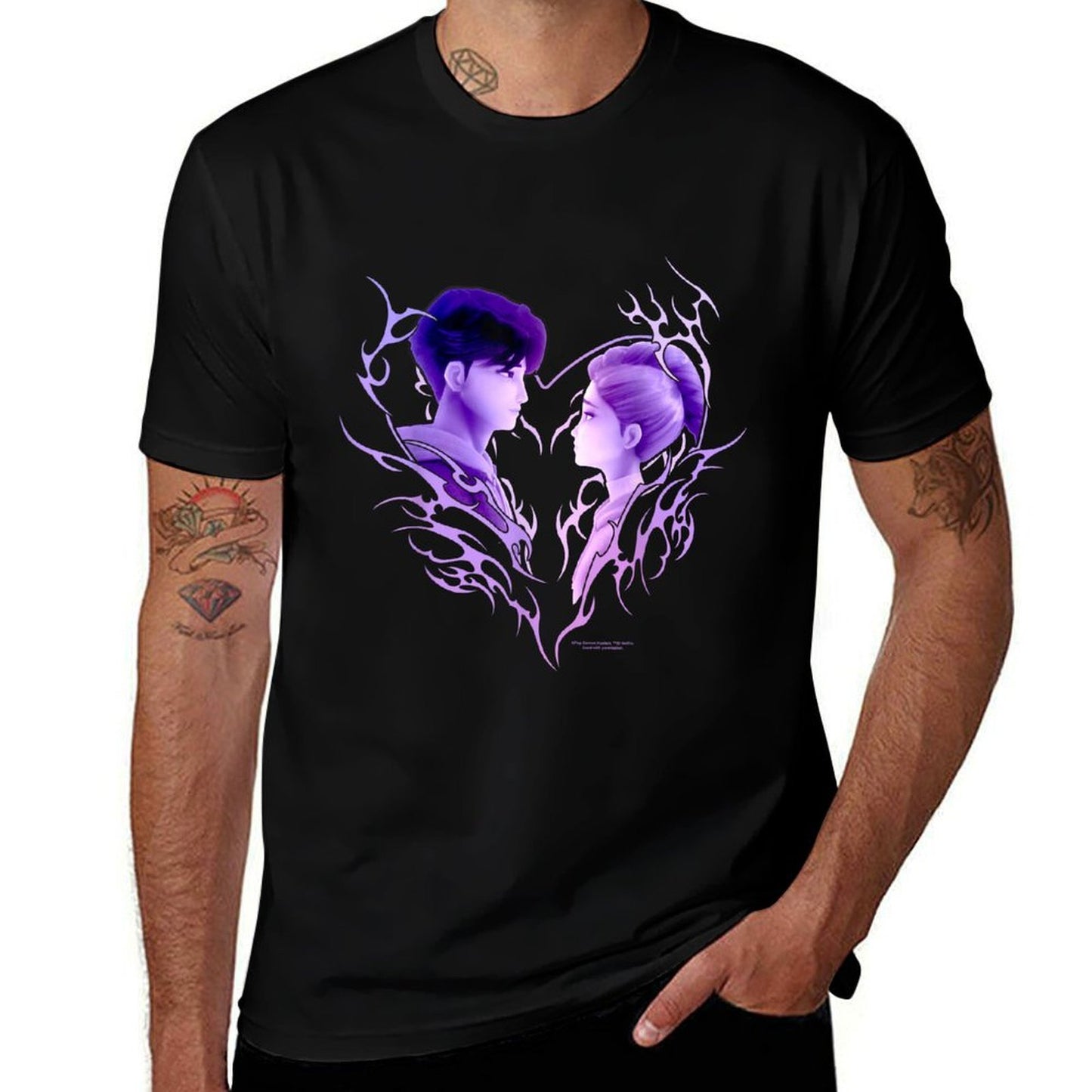 Kpop Demon Hunters Jinu & Rumi Retro Heart Portrait  Summer-ready Fabric T-Shirt