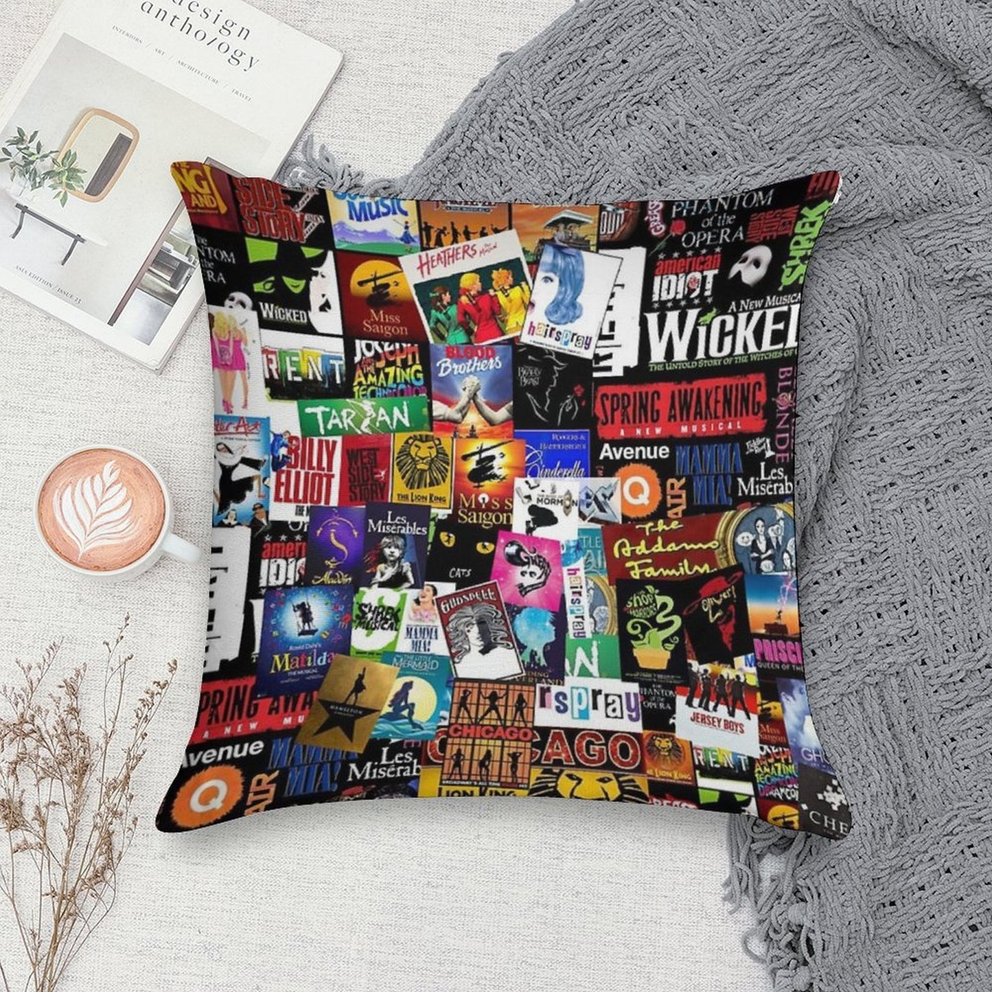 Musicals Collage II Original Soft Fade-Resistant Throw Pillow
