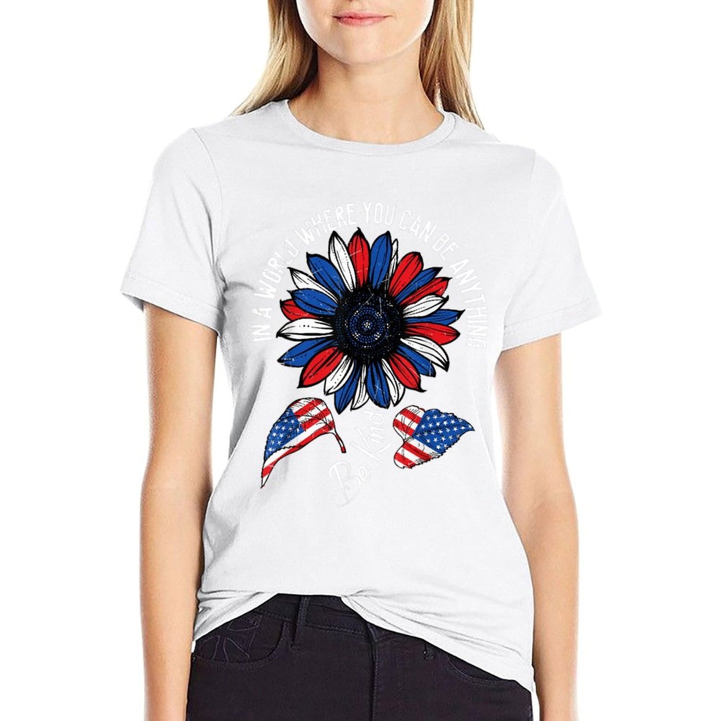 Retro Be Kind USA American Sunflower Happy 4th Of July  Soft T-Shirt