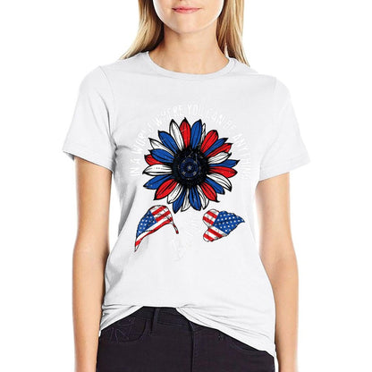 Retro Be Kind USA American Sunflower Happy 4th Of July  Soft T-Shirt