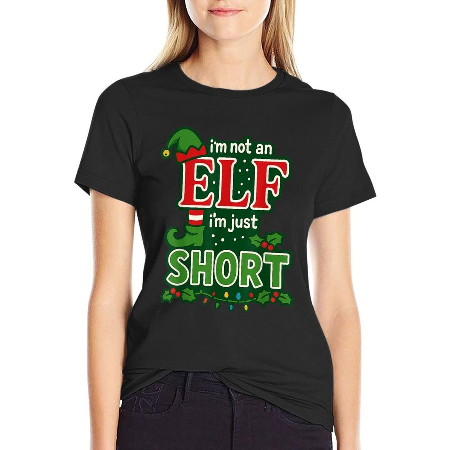 Im Not An Elf Im Just Short Merry Christmas Elf Xmas Funny  Ribbed Collar T-Shirt