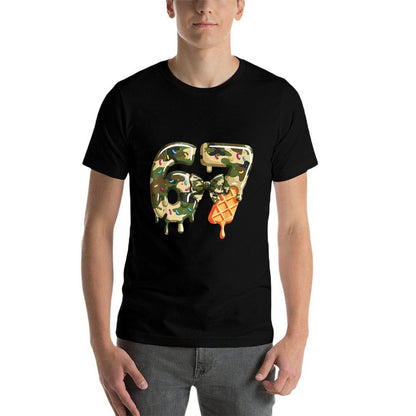 Funny 67 Ice Cream Drip Meme Six Seven Camouflage Camo  Ribbed Collar T-Shirt