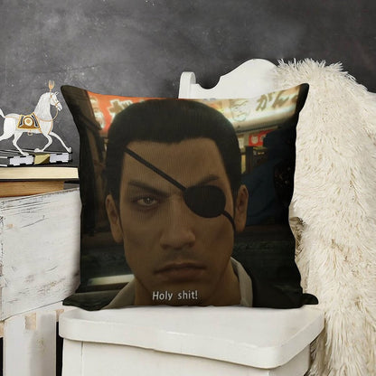 Yakuza Majima Holy Sht Linen Throw Pillow Cover