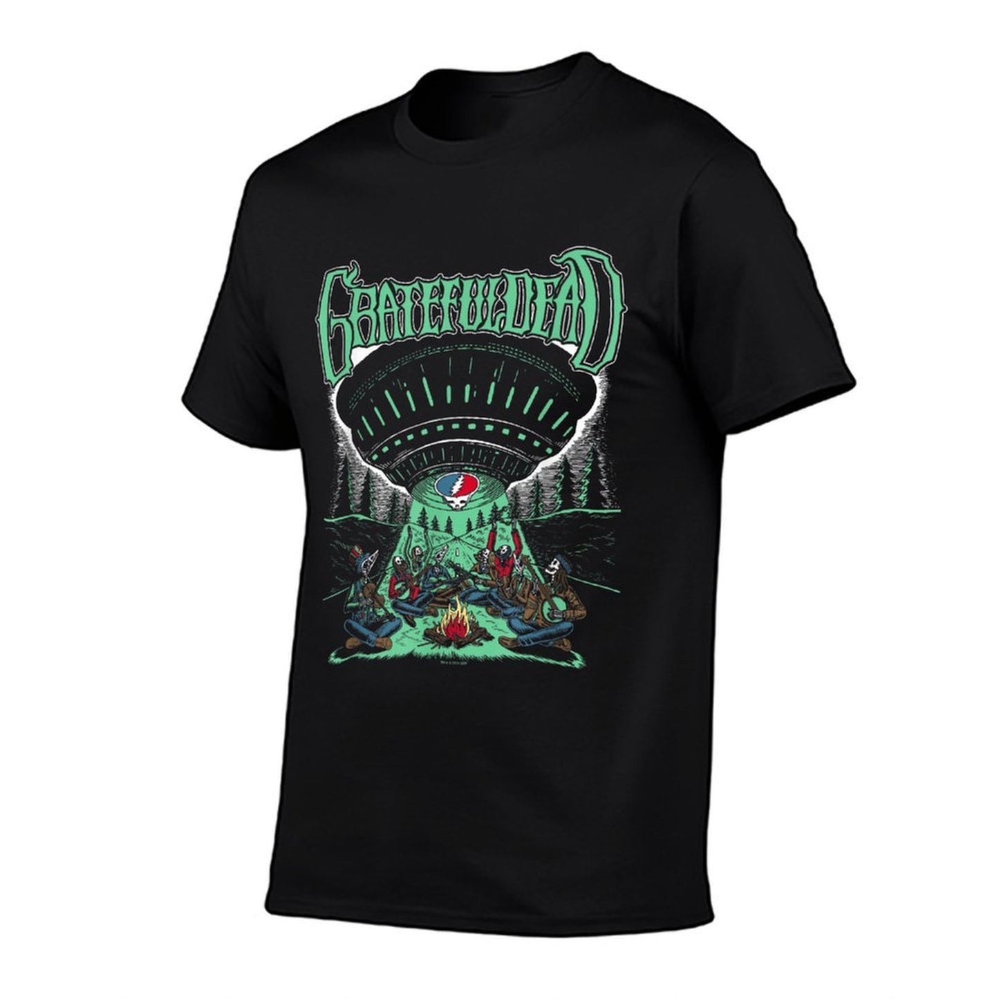 Grateful Dead Skeletons And Aliens Camping Band  Slim-fit Cut T-Shirt