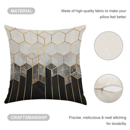 Charcoal Hexagons Linen Throw Pillow Cover