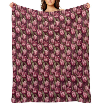 Pretty Pink Tulips Pattern Throw Blanket