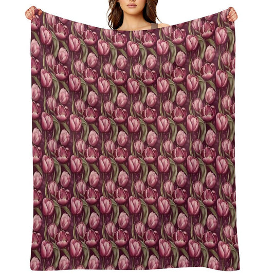 Pretty Pink Tulips Pattern Throw Blanket