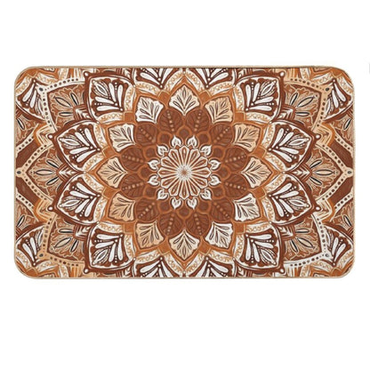 Boho Mandala in Monochrome Brown And Cream Bath Mat