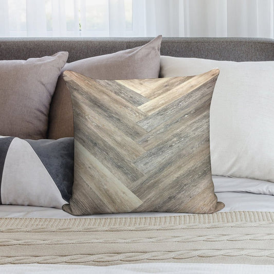 Contemporary Caramel Brown Grey Beige Farmhouse Barn Wood Soft Reinforced Edging Throw Pillow