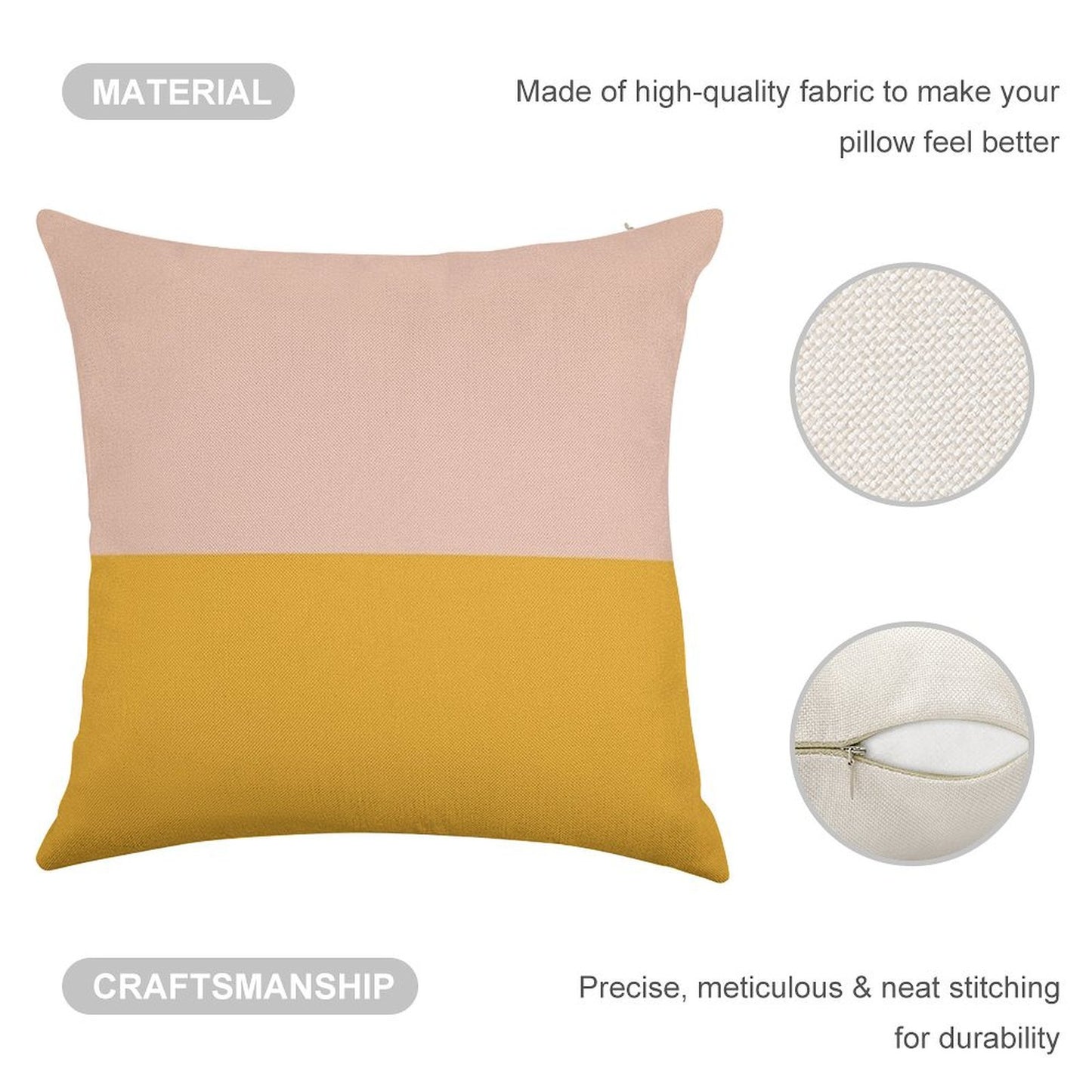 Blush Pink And Mustard Yellow Minimalist Color Block 2 Linen Throw Pillow Cover