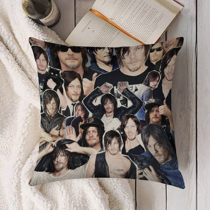 Norman Reedus Collage Linen Throw Pillow Cover
