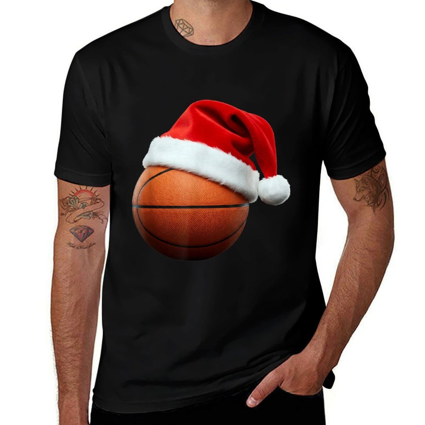Basketball Christmas Hat Funny Holiday Sports Bball  Eco-friendly Material T-Shirt
