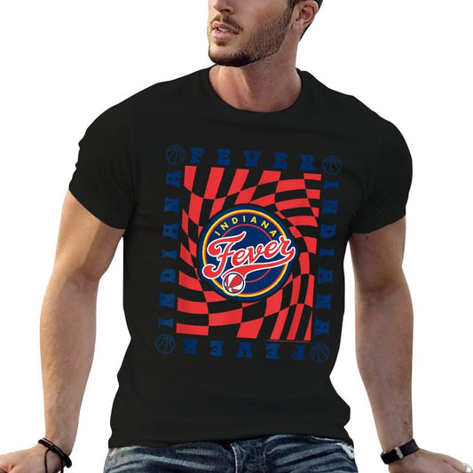 WNBA Indiana Fever Retro Wavy Checkerboard  Summer-ready Fabric T-Shirt