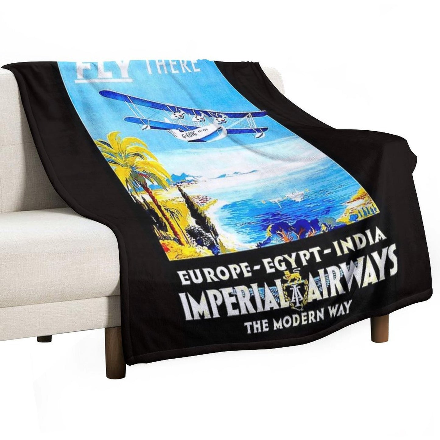 IMPERIAL AIRWAYS  Vintage Fly to Europe Egypt And India Advertising Print Throw Blanket