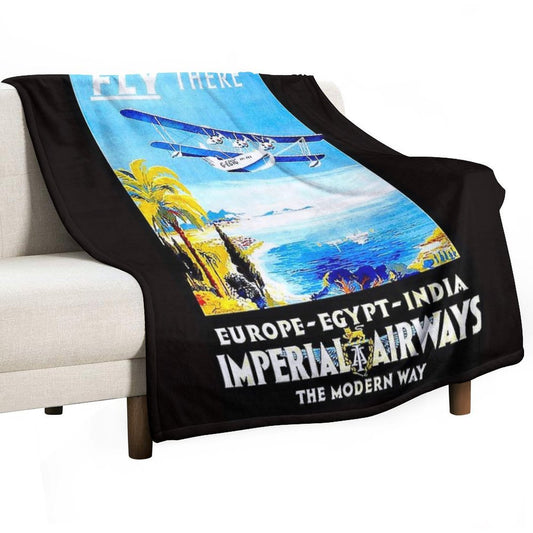 IMPERIAL AIRWAYS  Vintage Fly to Europe Egypt And India Advertising Print Throw Blanket