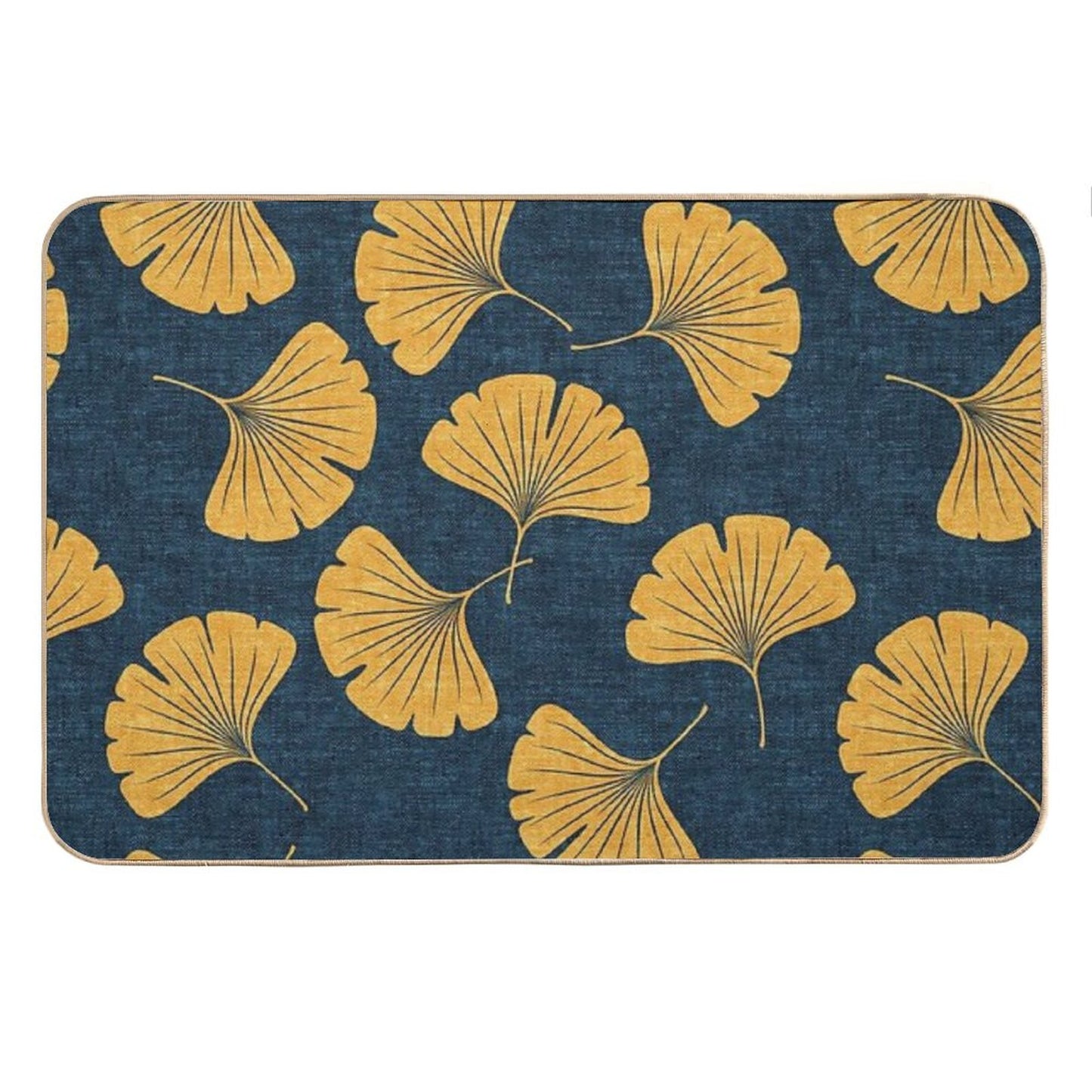Ginkgo Biloba -  Gingko Leaves  - Blue Bath Mat