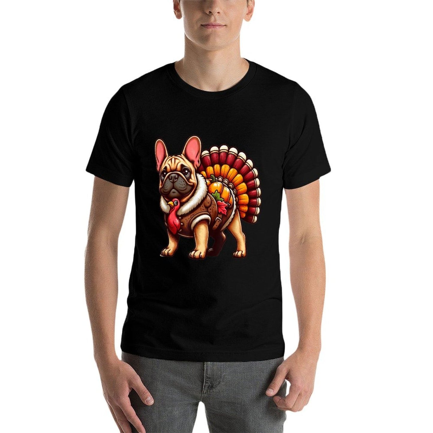 Cute Dog Frenchie Thanksgiving Kidsn Girl Boy  Polyester Blend T-Shirt