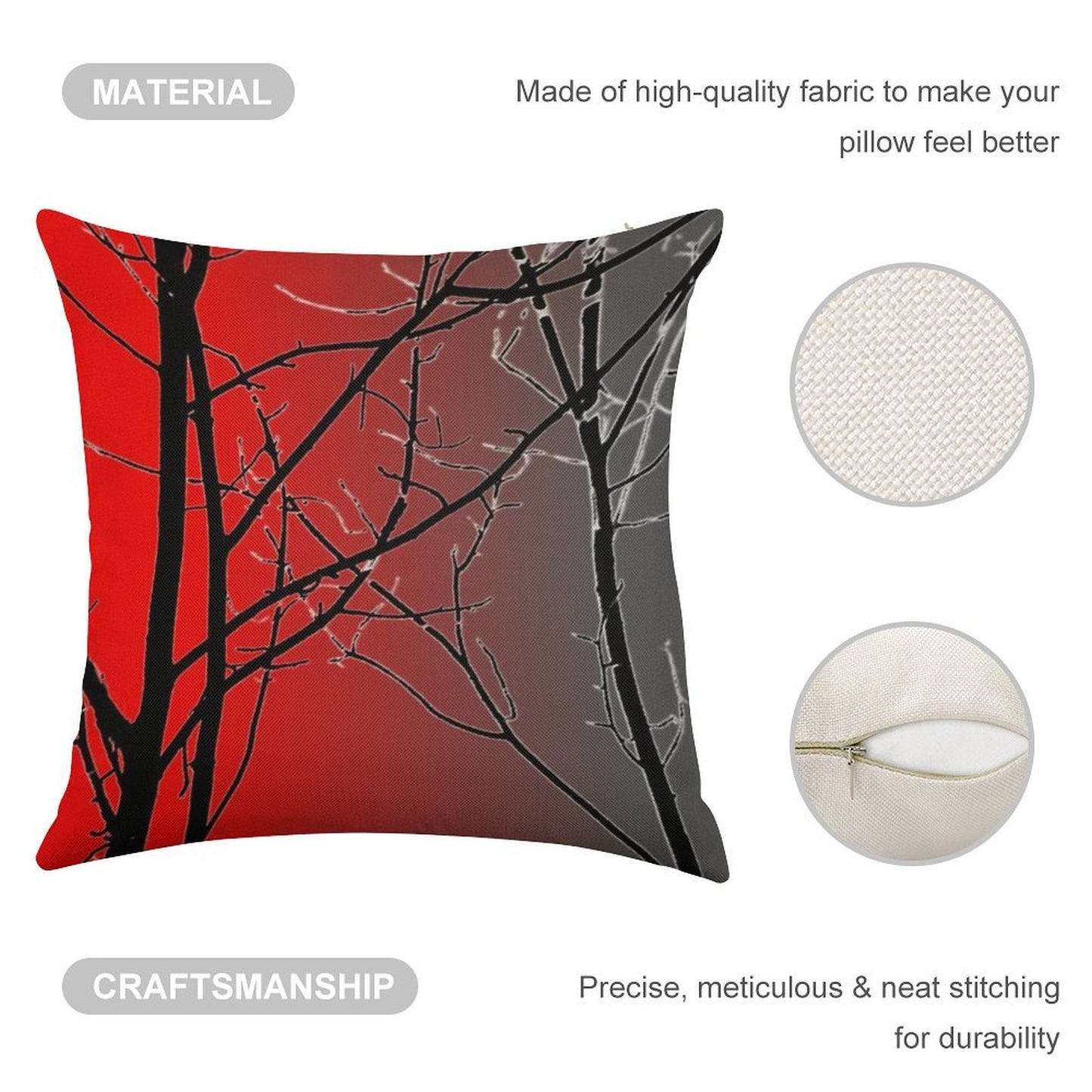 Red And Gray Linen Throw Pillow Cover