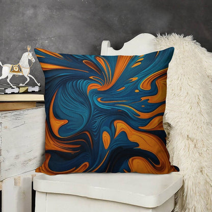 Oil Paint Orange And Blue Pattern Linen Throw Pillow Cover