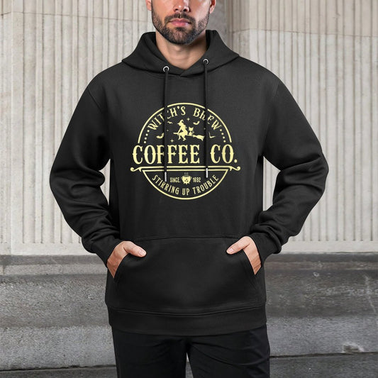 Womens Witchs Brew Coffee Co Stirring Up Trouble Funny Halloween Colorfast Hoodie