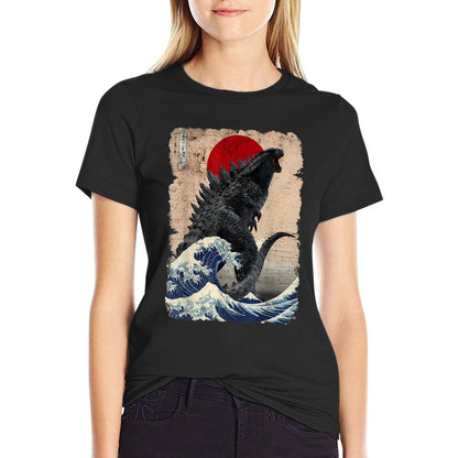 Retro Vintage Japanese Art Legendary Rare Kaiju  Ribbed Collar T-Shirt