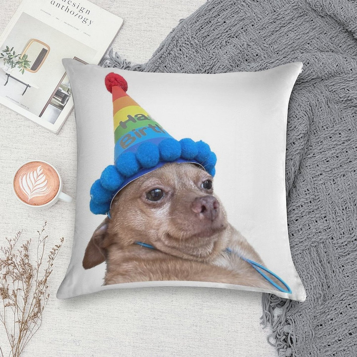 Birthday Mouse Soft Washable Throw Pillow