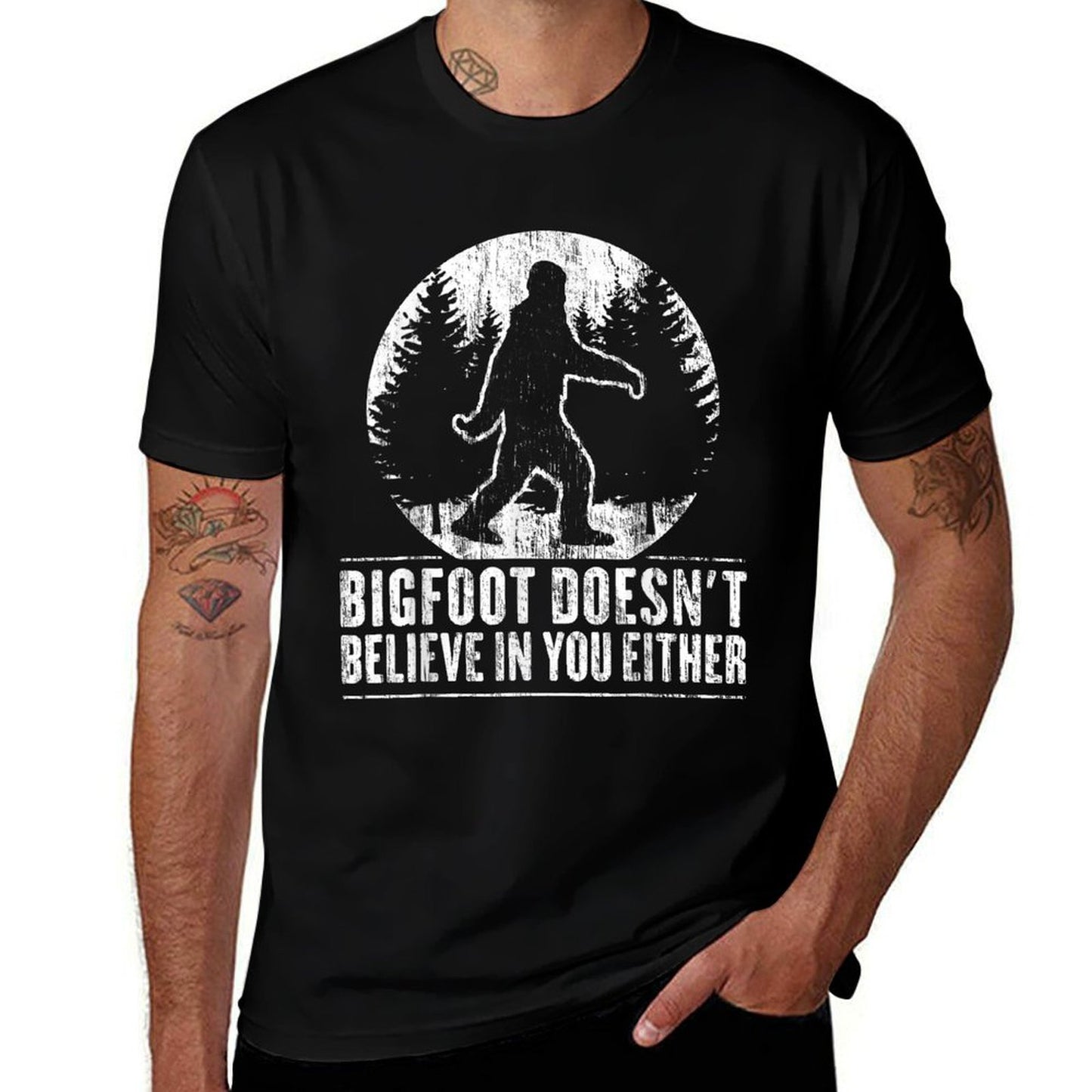 Funny Sasquatch Bigfoot Doesnt Believe in You Either  Summer-ready Fabric T-Shirt