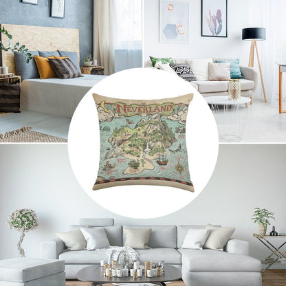 Neverland Map Linen Throw Pillow Cover