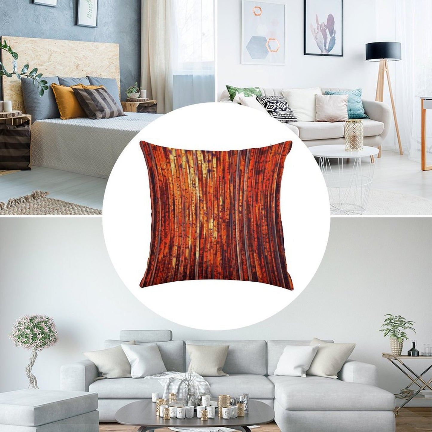 Abstract Orange Stripes Linen Throw Pillow Cover