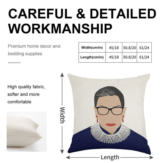 Ruth Bader Ginsburg Linen Throw Pillow Cover