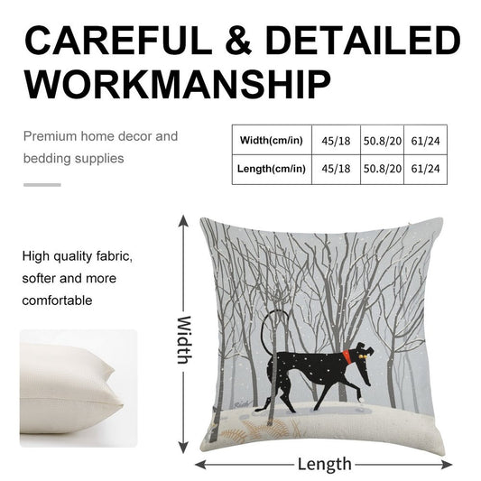 Winter Hound Linen Throw Pillow Cover