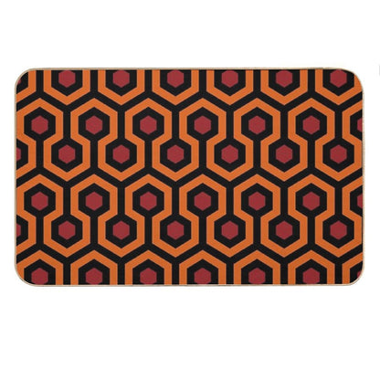 Geometric Pattern Looped Hexagons OrangeRedBlack Bath Mat