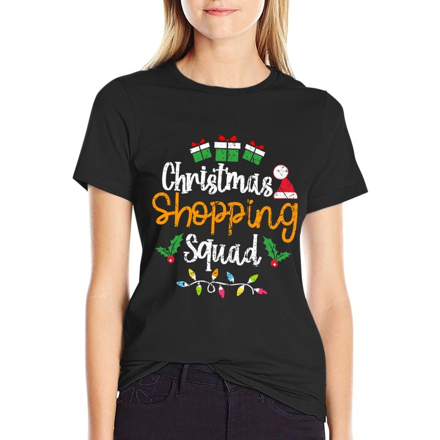 Christmas Shopping Squad Funny Cute Xmas Vintage  Summer-ready Fabric T-Shirt