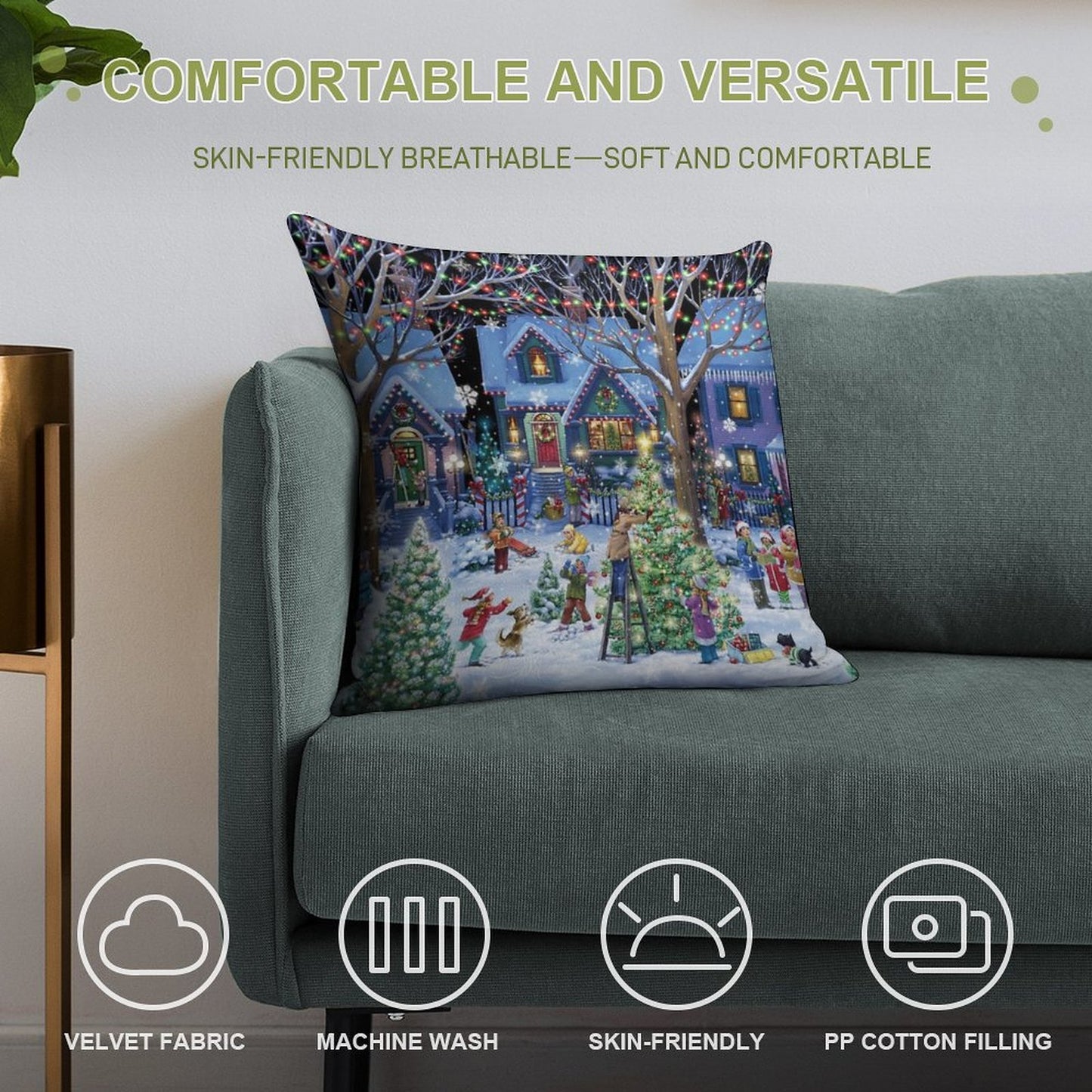 Decorating for Christmas Soft Fade-Resistant Throw Pillow